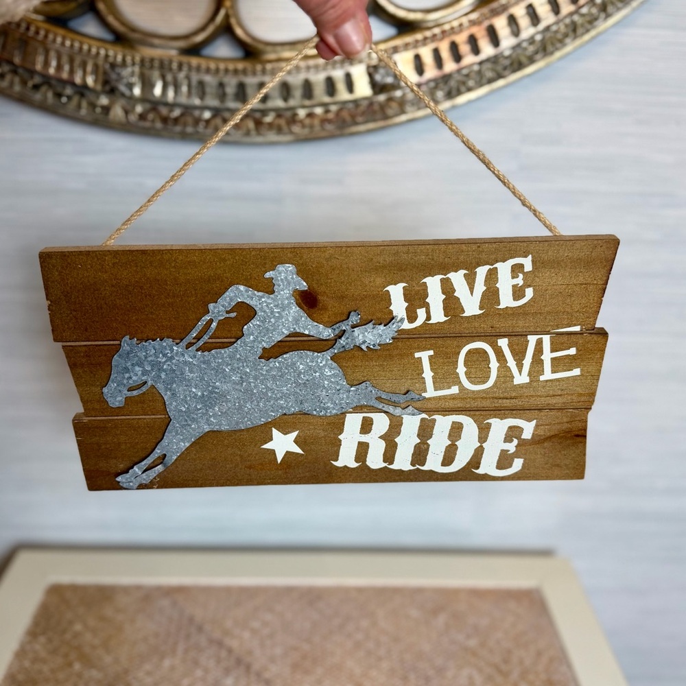 Wood with Silver Horse Cutout Wall or Stand Decor.